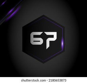 Numeral 67 in futuristic metallic black hexagon with purple ornament and sparkles on dark gradient background