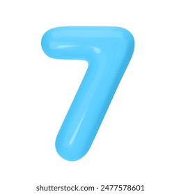 Numeral 7 - Globo de plástico azul número siete aislado sobre fondo blanco. Ilustración vectorial de estilo 3D