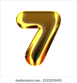 Numeral 7 - balão dourado. número 7 isolado no fundo branco. estilo dourado. Ilustração de vetor de estilo 3D.