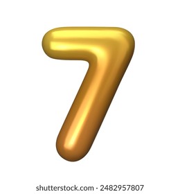 Numeral 7 - Globo de plástico dorado número siete aislado sobre fondo blanco. Ilustración vectorial de estilo 3D