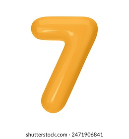 Numeral 7 - Globo de plástico naranja número siete aislado sobre fondo blanco. Ilustración vectorial de estilo 3D