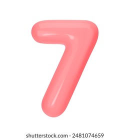 Numeral 7 - Globo de plástico rosa número siete aislado sobre fondo blanco. Ilustración vectorial de estilo 3D