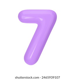 Numeral 7 - Globo de plástico violeta número siete aislado sobre fondo blanco. Ilustración vectorial de estilo 3D