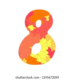 Numeral 8 From Autumn Leaves, Vector Illustration