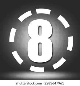 numeral 8 azul con disfraz alrededor de la cuenta regresiva número ocho más fondo azul trazo y número azul
