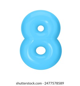 Numeral 8 - Globo de plástico azul número ocho aislado sobre fondo blanco. Ilustración vectorial de estilo 3D