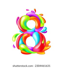 Número 8, signo multicolor colorido aislado en fondo blanco. Número uno por cumpleaños.