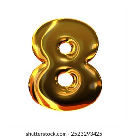 Numeral 8 - Globo de oro. número 8 aislado sobre fondo blanco. estilo oro. Ilustración vectorial de estilo 3D.