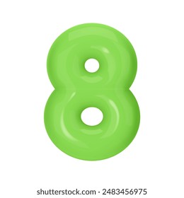 Numeral 8 - Green Plastic Balloon Number eight Isolated on White Background. 3D Style Vector Illustration