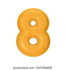 Numeral 8 - Globo de plástico naranja Número ocho aislado sobre fondo blanco. Ilustración vectorial de estilo 3D