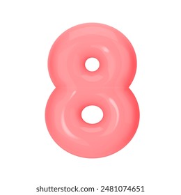 Numeral 8 - Globo de plástico rosa número ocho aislado sobre fondo blanco. Ilustración vectorial de estilo 3D