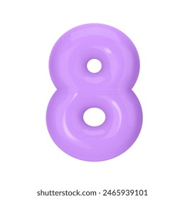 Numeral 8 - Violet Plastic Balloon Number eight Isolated on White Background. 3D Style Vector Illustration