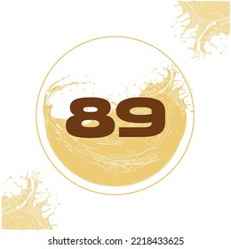 Número 89 con fondo líquido naranja goteando en forma circular al fondo - zumo, bebida y cerveza