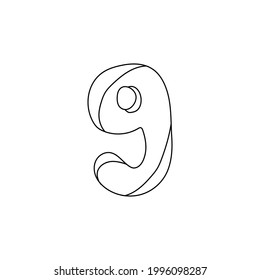 Dibujo numérico 9, ilustración vectorial