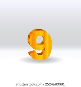 Numeral 9 - Balão Dourado. número 9 isolado no fundo branco. estilo dourado. Ilustração de vetor de estilo 3D.