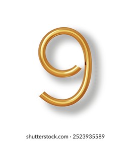 Numeral 9 - Balão de Plástico Dourado Número nove Isolado no Fundo Branco. Ilustração de vetor de estilo 3D