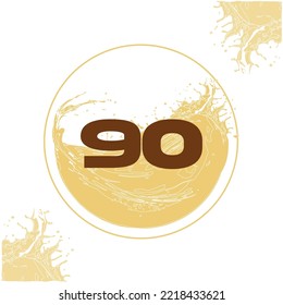 Numeral 90 with orange liquid background dripping in a circular shape in the background - juice, drink and beer