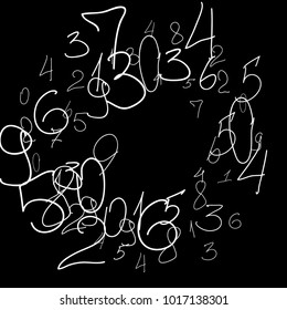 Numeral background. Scribbled hand drawn numbers for card, poster, banner. Vector background with numbers in primitive style. Simple pattern for your design.