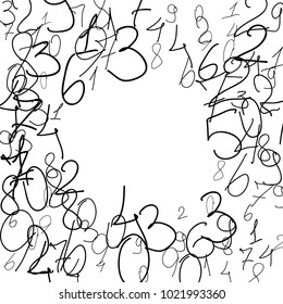 Numeral background. Scribbled hand drawn numbers for card, poster, banner. Vector background with numbers in primitive style. Simple pattern for your design.