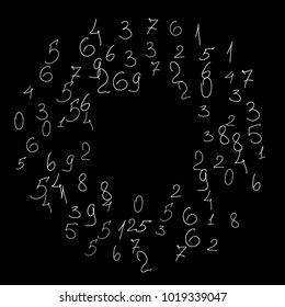 Numeral background. Scribbled handwritten numbers for card, poster, banner. Vector background with numbers in primitive style. Simple pattern for your design.