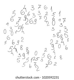 Numeral background. Scribbled handwritten numbers for card, poster, banner. Vector background with numbers in primitive style. Simple pattern for your design.
