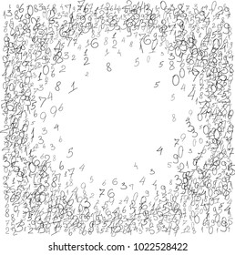 Numeral background. Scribbled handwritten numbers for card, poster, banner. Vector background with numbers in primitive style. Simple pattern for your design.