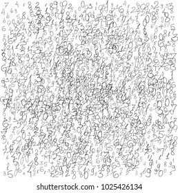 Numeral background. Scribbled handwritten numbers for card, poster, banner. Vector background with numbers in primitive style. Simple pattern for your design.