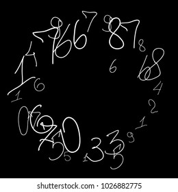 Numeral background. Scribbled handwritten numbers for card, poster, banner. Vector background with numbers in primitive style. Simple pattern for your design.
