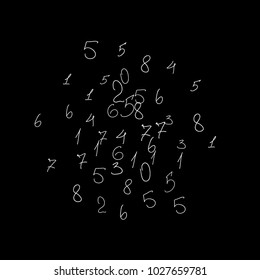 Numeral background. Scribbled handwritten numbers for card, poster, banner. Vector background with numbers in primitive style. Simple pattern for your design.