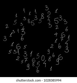 Numeral background. Scribbled handwritten numbers for card, poster, banner. Vector background with numbers in primitive style. Simple pattern for your design.