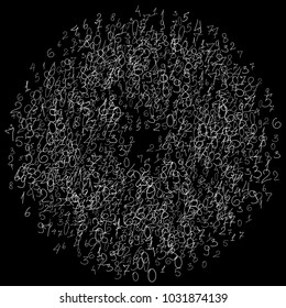 Numeral background. Scribbled handwritten numbers for card, poster, banner. Vector background with numbers in primitive style. Simple pattern for your design.