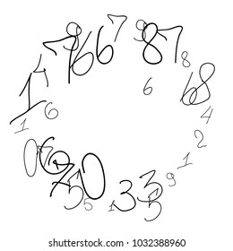 Numeral background. Scribbled handwritten numbers for card, poster, banner. Vector background with numbers in primitive style. Simple pattern for your design.