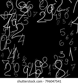 Numeral background. Scribbled handwritten numbers for card, poster, banner. Vector background with numbers in primitive style. Simple pattern for your design.