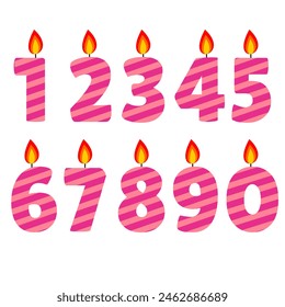 numeral candle set pink purple colour vector cartoon style