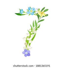Caracteres numéricos o números compuestos por elementos decorativos de la naturaleza Ilustración vectorial