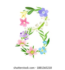 Numeral Character or Number Composed of Decorative Nature Elements Vector Illustration