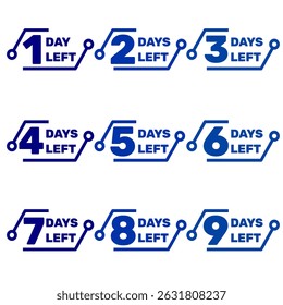 Numeral countdown days left monoline circuit board tech frame editable in EPS. Techology frame numeral monoline blue colour clip art isolated in white backrgound
