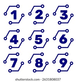 Numeral countdown frame shape monoline circuit board tech frame editable in EPS. Techology frame numeral monoline blue colour clip art isolated in white backrgound