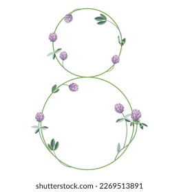 Numeral eight with red clover branches. Floral font. Number 8. Isolated vector illustration.