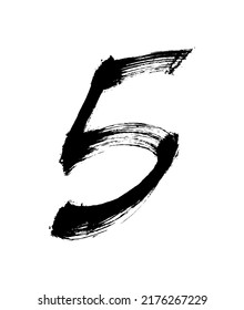 Numeral Five Drawn With A Brush.Hand Drawn Vector Illustration.