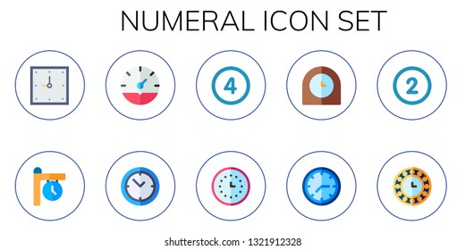 numeral icon set. 10 flat numeral icons.  Collection Of - clock, number