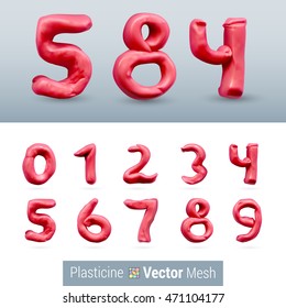Numeral Red Color Isolated on Background Set