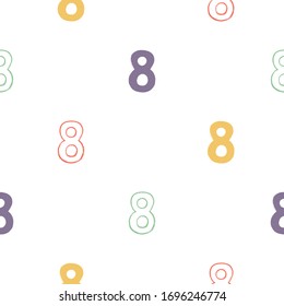 Numeral seamless background with number eight. Abstract backdrop with numbers. Math alphabet. School graphic vector seamless pattern. Mathematics font design.