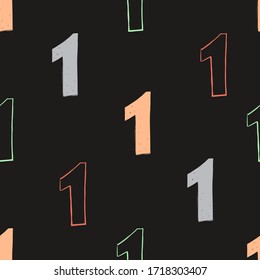 Fondo nupcial sin fisuras con el número uno. Fondo abstracto con números. Alfabeto matemático. Gráficos de pizarra negra en la escuela, patrón transparente. Diseño de fuentes matemáticas.