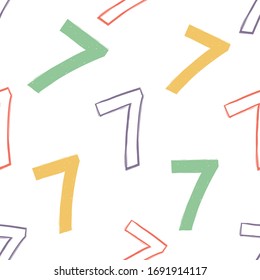 Numeral seamless background with number seven. Abstract backdrop with numbers. Math alphabet. School graphic vector seamless pattern. Mathematics font design.