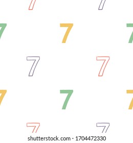 Numeral seamless background with number seven. Abstract backdrop with numbers. Math alphabet. School graphic vector seamless pattern. Mathematics font design.