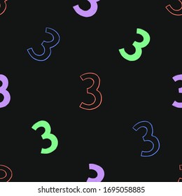 Fondo numérico sin fisuras con los números tres. Diseño vectorial gráfico de pizarra negra escolar. Diseño de fuentes matemáticas. Fondo abstracto con números.
