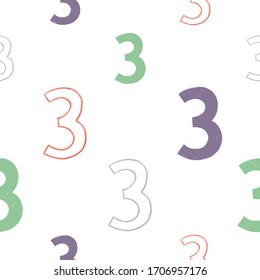 Numeral seamless background with numbers three. School graphic vector pattern. Mathematics font design. Abstract backdrop with numbers.