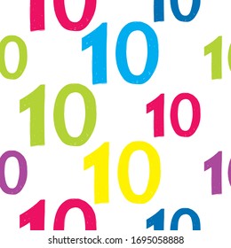 Un fondo numero sin fisuras con diez. Fondo abstracto con números 10. Patrón transparente del vector gráfico escolar.