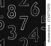 Numeral seamless background. White outline numbers on black board backdrop. Abstract numeral repeatable background. Mathematics font design. School or kindergarten stuff decoration design.